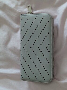 Gray Perforated Zip Around Wallet
